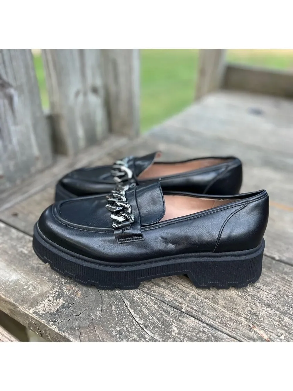 Limelight 90s Y2K Chunky Heel Lug Sole Faux Leather Slip-On Loafers Shoes 10